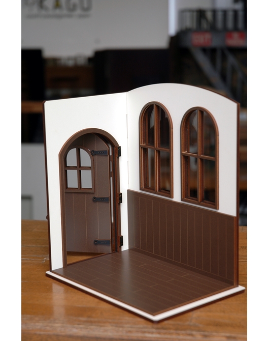 ミニチュアドールハウス L型丸窓 ブラウン 1/10スケール