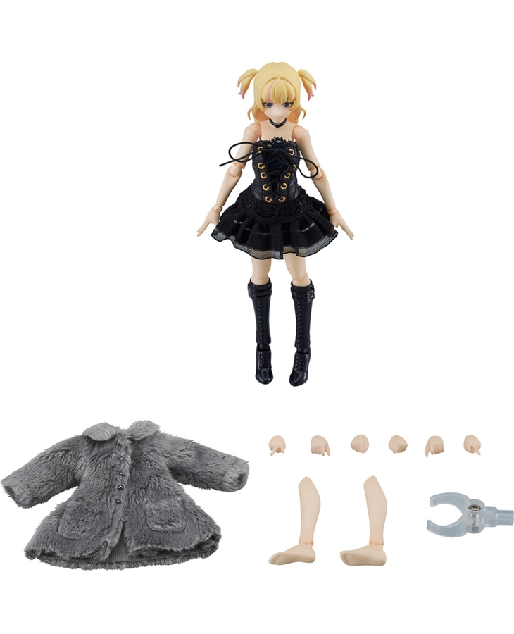 figma Female Body (Yuki) with Black Corset Dress + Fur Coat Outfit