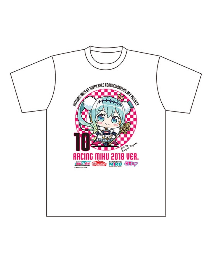 初音ミク GT参戦100戦記念 オムニバスアート サーキットTシャツ レーシングミク 2018Ver. Art by 八雲剣豪(ミニッチュVer.)